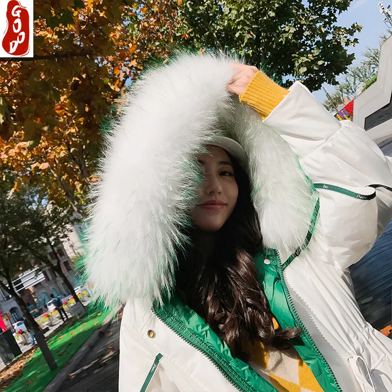 

Зимнее пальто, женские пуховики, куртки, Теплый Женский пуховик, парка с натуральным мехом и капюшоном, корейская мода, длинная одежда LPL1343
