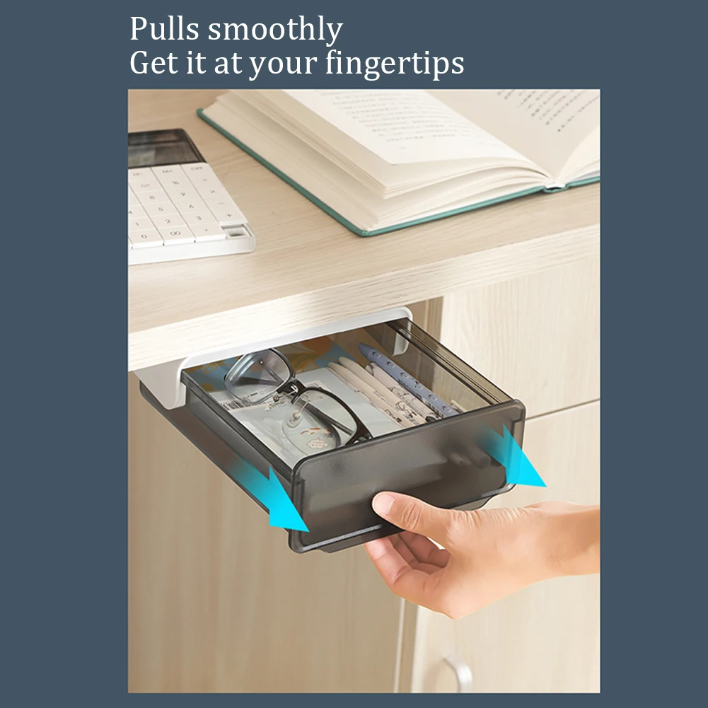

Self-Adhesive Under Desk Drawer Under Table Hidden Storage Box Makeup Self Stick Hang Plastic Organizer Pencil Tray Pen Holder
