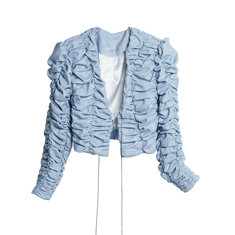 

[DEAT] Solid color Three Dimensional Pleated Bandage Plaid Deep V Long Sleeve Mall Goth Y2k Summer Clothes For Women 2021 GX605