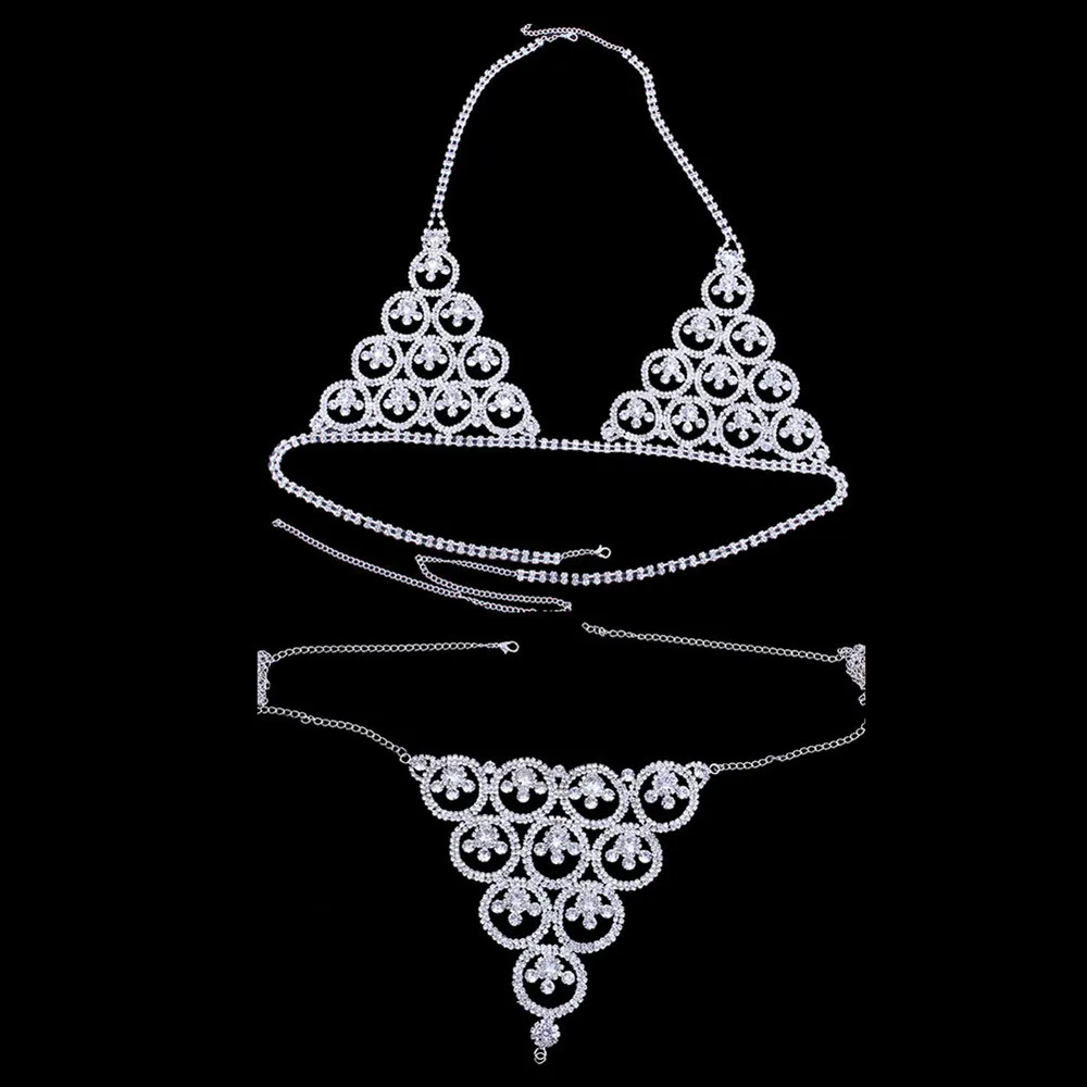 Роскошный круг цепочка для тела со стразами бюстгальтер и трусики стринги