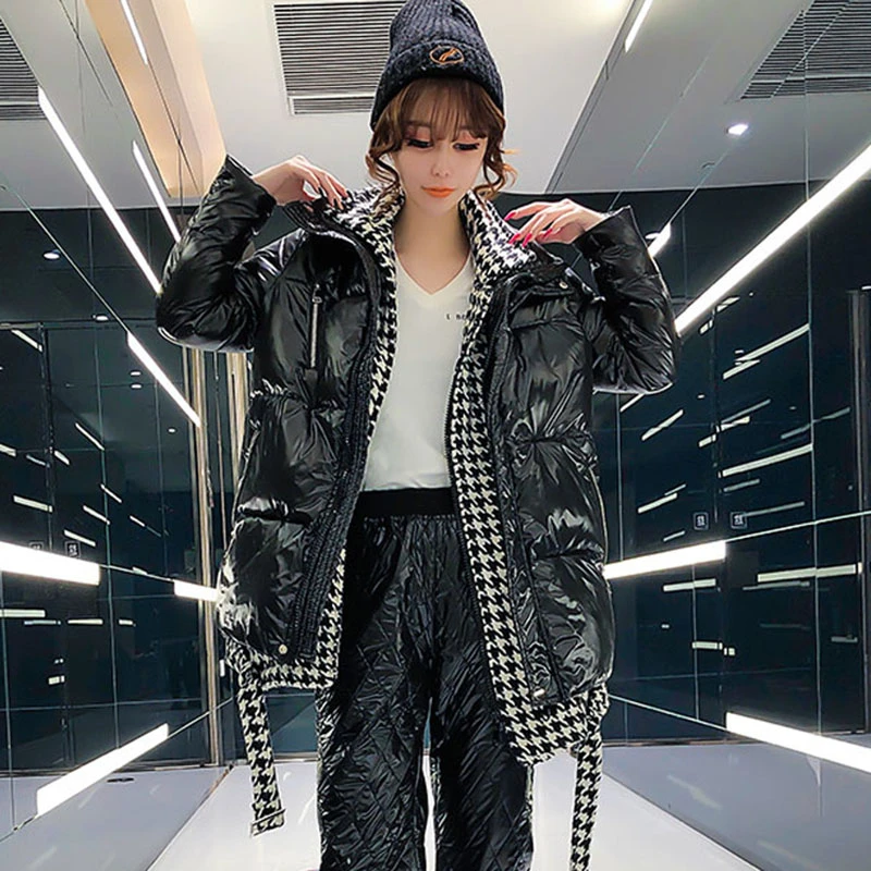 Осень зима 2021 новая куртка с рисунком гусиные лапки и хлопковой подкладкой в