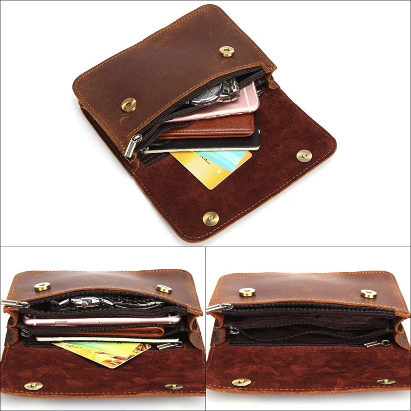 Винтажная поясная сумка Crazy Horse из натуральной кожи для мужчин дорожная маленькая