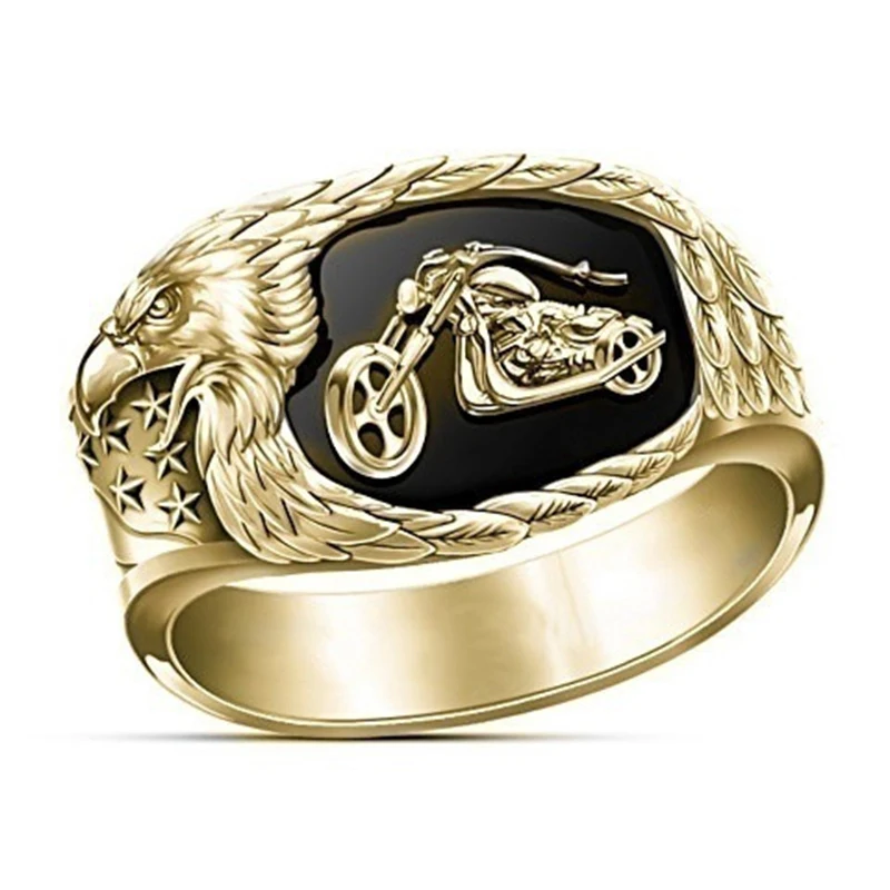 

The New Punk hip-hop Rock locomotive style men's two-color olecranon motorcycle ring jewelry accessories wholesale