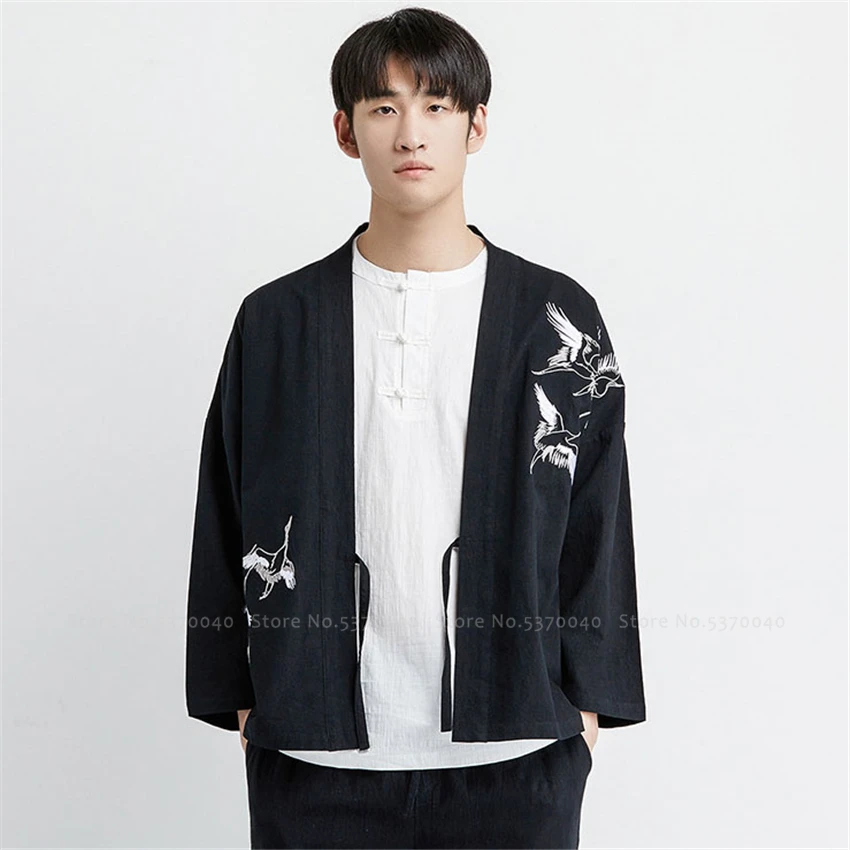 Кимоно в японском стиле халат Haori с традиционным принтом журавль Азиатский