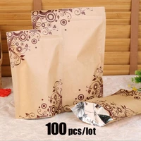 100pcslot zip lock kraft paper aluminum film bag gift dried food fruit tea packaging pouches zipper self sealing gift bags