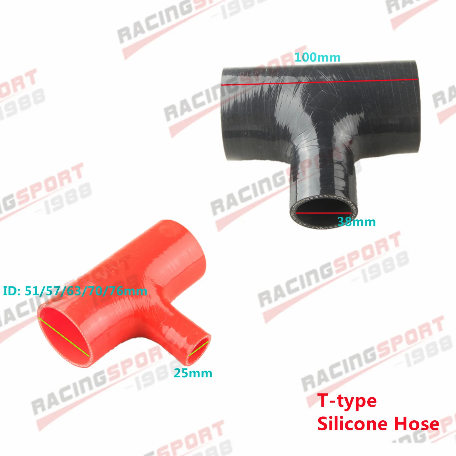 

T-Piece Silicone Tube 51 57 63 70mm for 25 38mm Turbo Blow off BOV T Piece Rubber Joiner 4-way Tube for Intercooler Turbo Kit