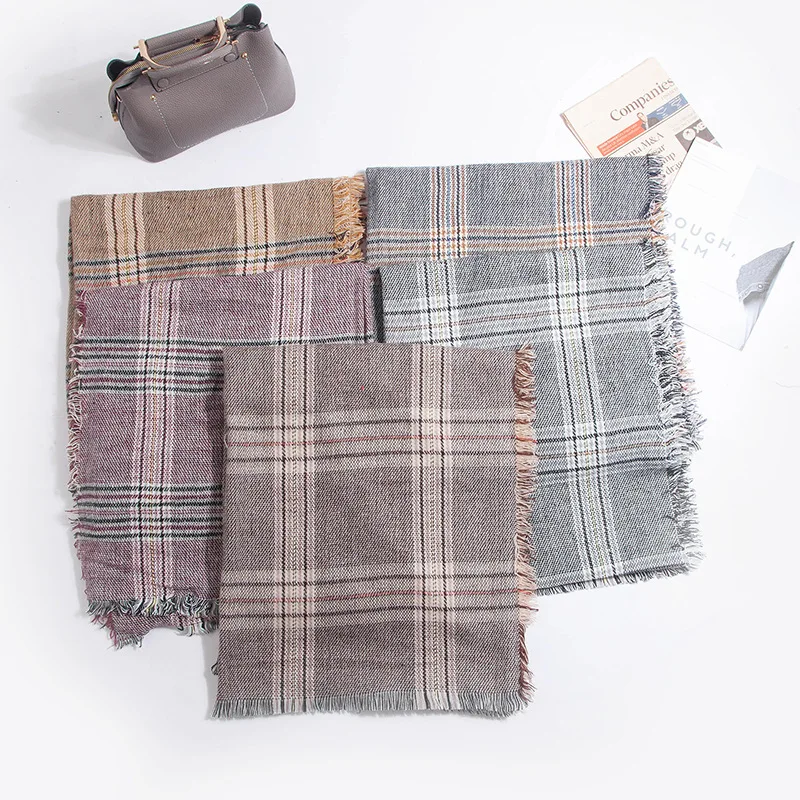 Зимний большой клетчатый шарф из твида 80*200 см теплые женские кашемировые шали