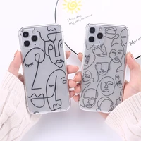abstract line art painting transparent phone case for iphone 13 12 11 pro max mini xr xs max 8 7 plus soft tpu capas fundas