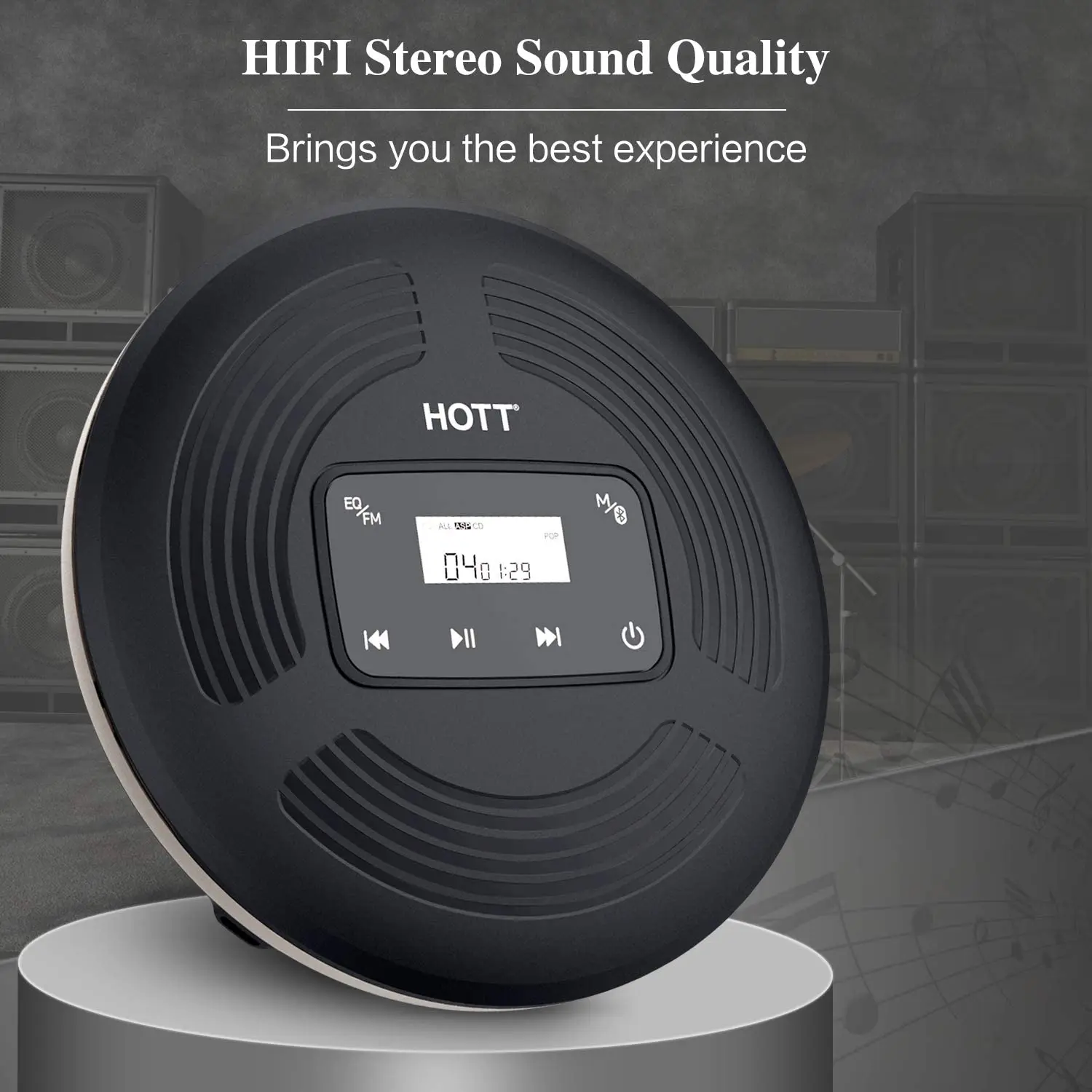 Портативный Перезаряжаемый CD плеер HOTT Bluetooth 5 0 с FM передатчиком сенсорной кнопкой