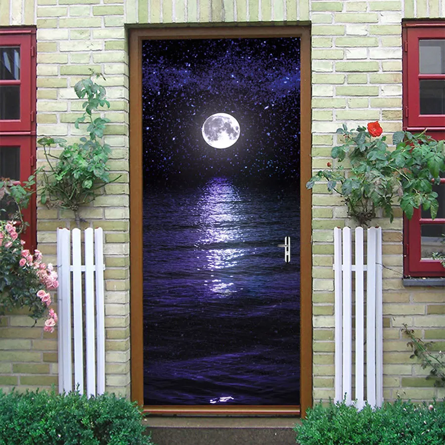 

Sea Moonlit 3D creative door stickers personalized wooden door family door stickers home decoration wall
