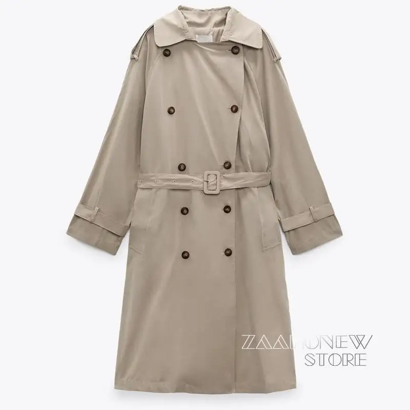 

ZAAHONEW New Spring Autumn Women Casual Loose Clothing Female Classic Pocket Lapel Belt Double-breasted Mid-length Trench Coat