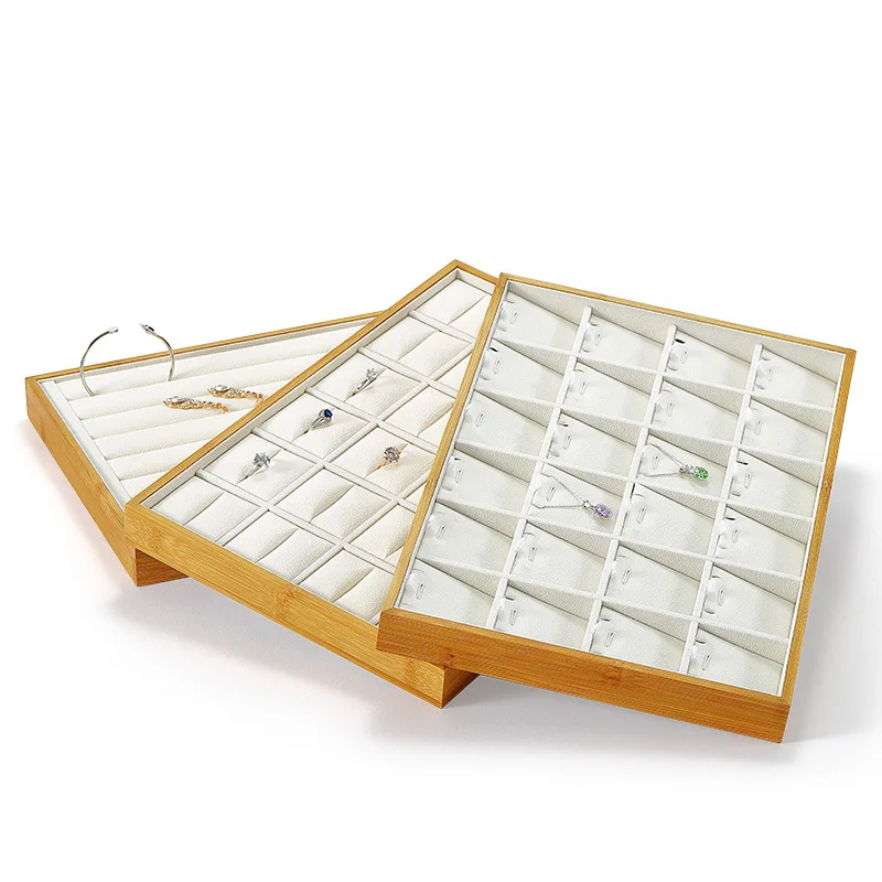 Bamboo wood jewelry ring display tray necklace bracelet earrings storage tray jewelry display props jewelry boxes and packaging