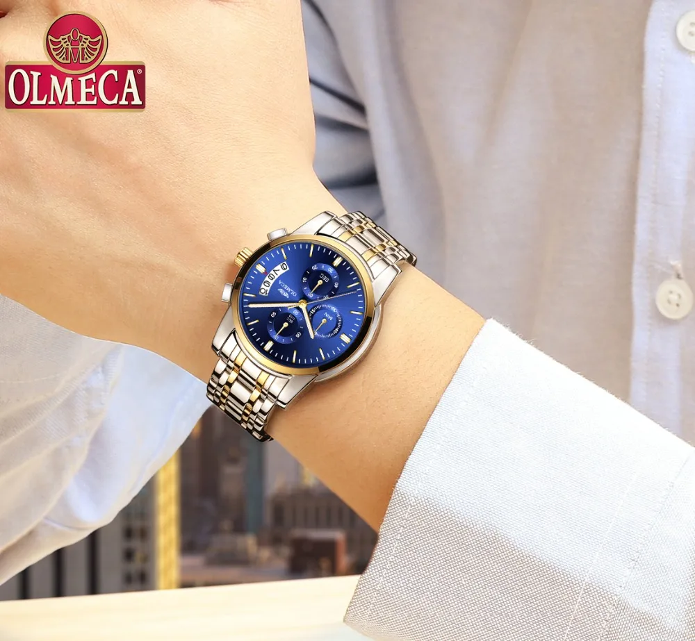 OLMECA Brand Complete Calendar Wrist Watch Men's Luxury Businessman Relogio Masculino Waterproof Watches Stainless Steel | Наручные