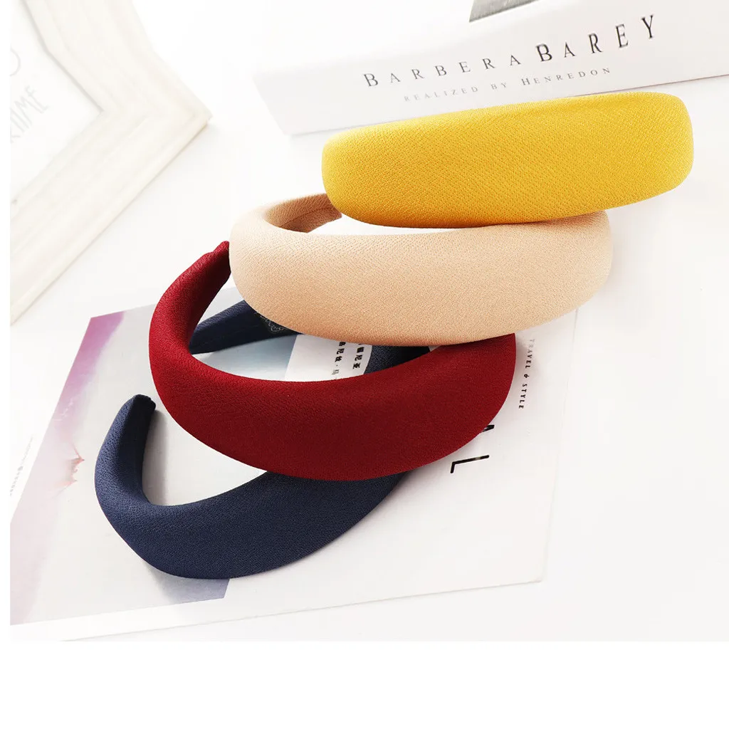 Женская однотонная губчатая повязка на голову с широкими полями для волос