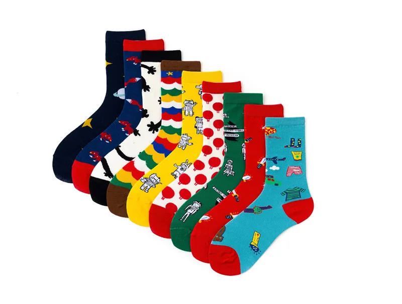 Мужские и женские носки хлопковые цветные забавные в полоску повседневные