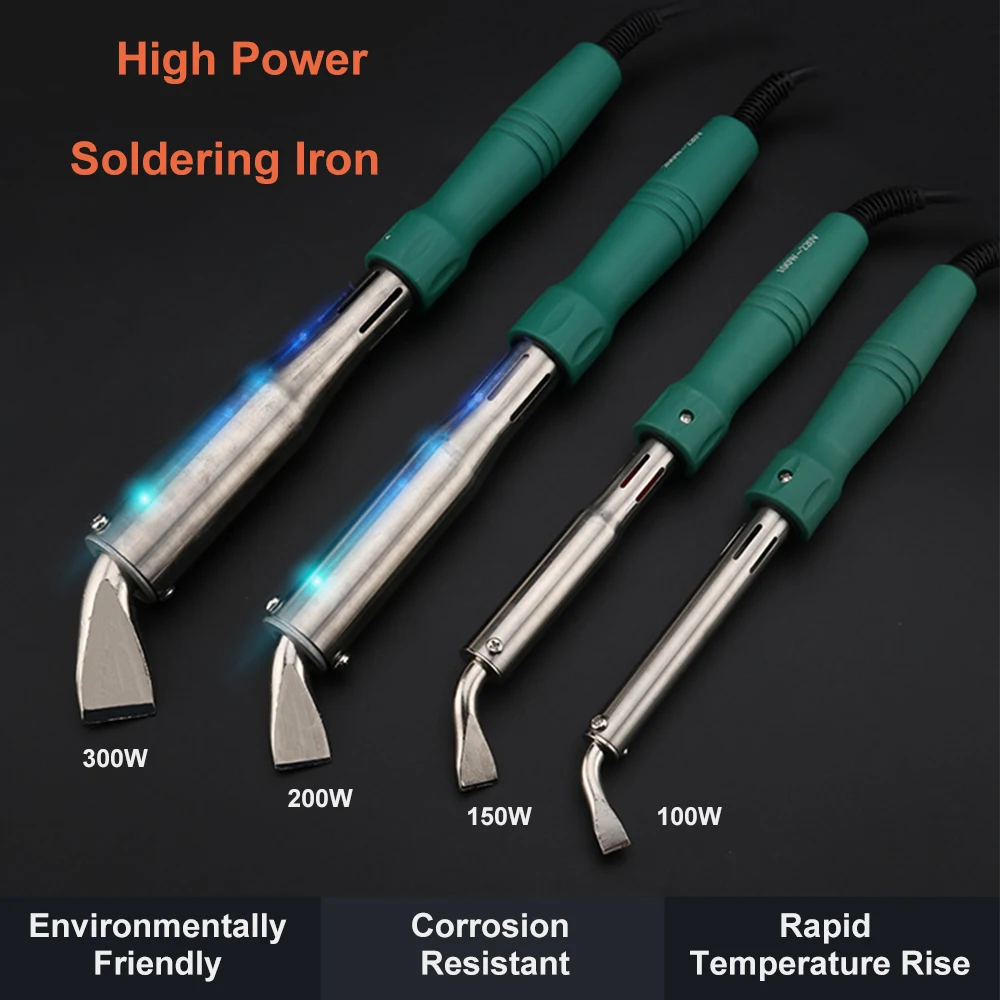 

220V 100/150/200/300W High Power Electric Soldering Iron Chisel Point Copper Tip