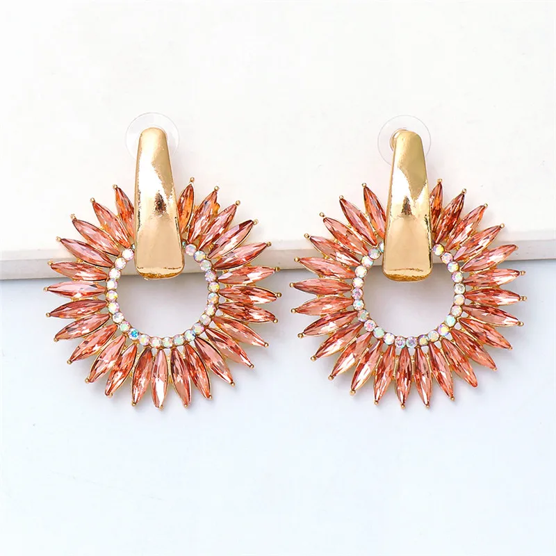 hot brand colorful crystal metal drop dangle earrings for women geometric wedding party jewelry rhinestone statement earrings free global shipping