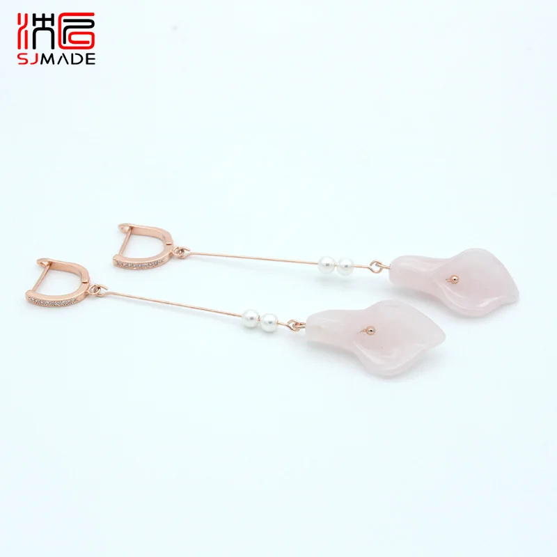 SHENJIANG Новые Модные Винтажные длинные серьги в форме цветка 585 цвета розового золота нефритовые серьги с кристаллами женские свадебные ювелирные изделия в подарок (art.: 3a358c82fa0) - 3a358c82fa0