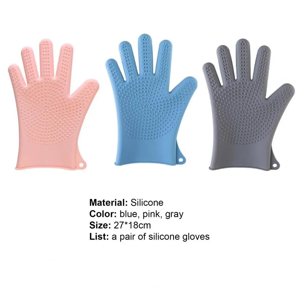 

1 Pair Silicone Gloves Tasteless Heat-resistant Multi Purpose Reusable Wide Application Cleaning Glove Kitchen Supplies
