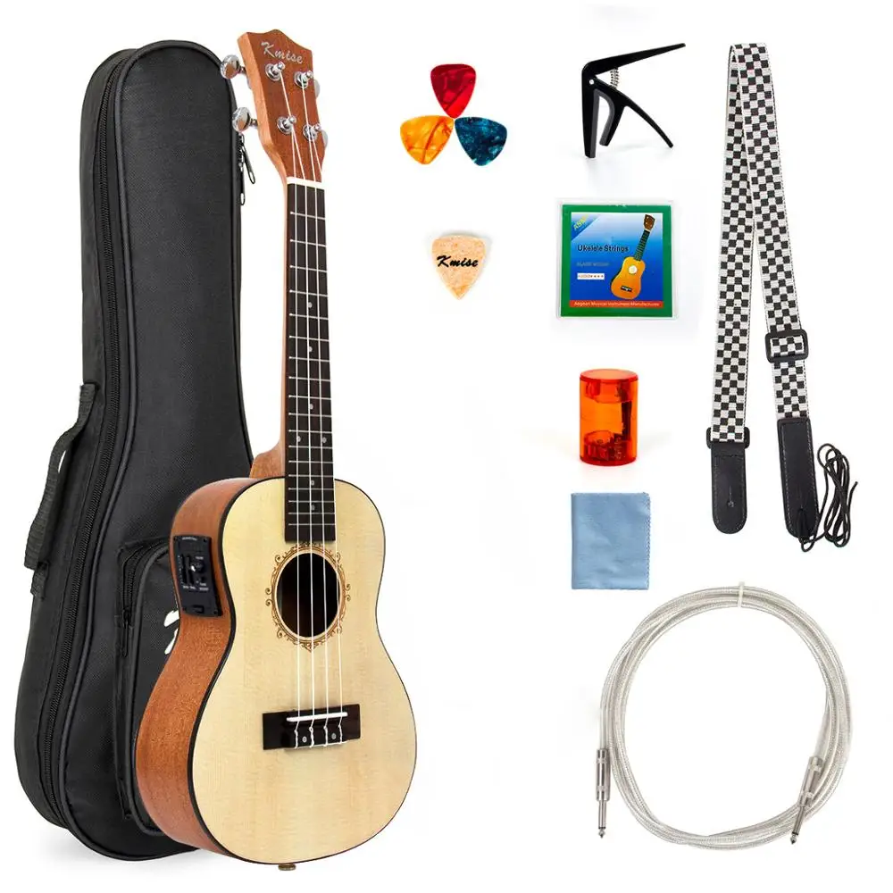 Kmise Гавайские гитары укулеле концертный Электрический Acousitc твердая ель Ukelele 23 дюймов Уке с профессиональным гитарным кабелем стартовый комплект
