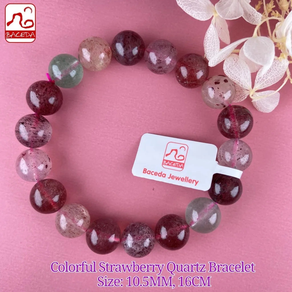 Натуральные кристаллы цветного клубничного кварца Baceda придают телу небольшую