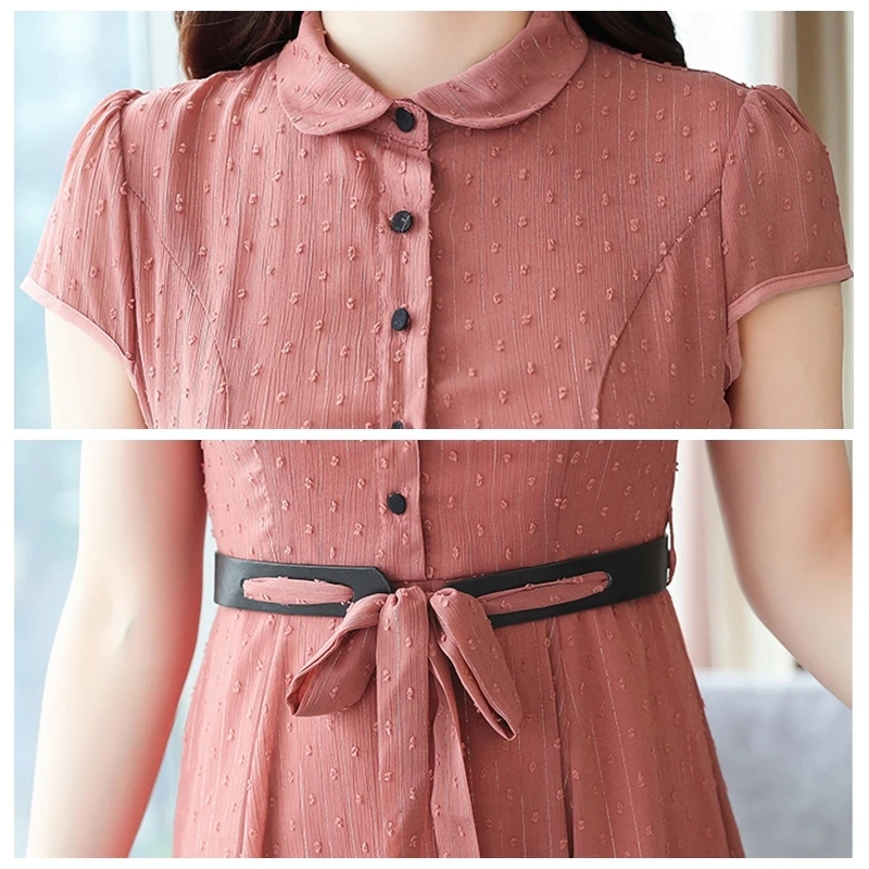 Женское шифоновое платье с коротким рукавом розовое или желтое длинное