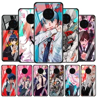 power chainsaw man tempered glass cover for huawei y6 y7 y9 y5p y6p y8s y8p y9a p smart z 2019 2020 2021 phone case