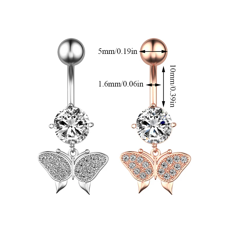 

Sexy Silver Dangle Belly Bars Crystal Butterfly Belly Button Ring Surgical Titanium Rhinestone Body Piercing Jewelry Navel Ring