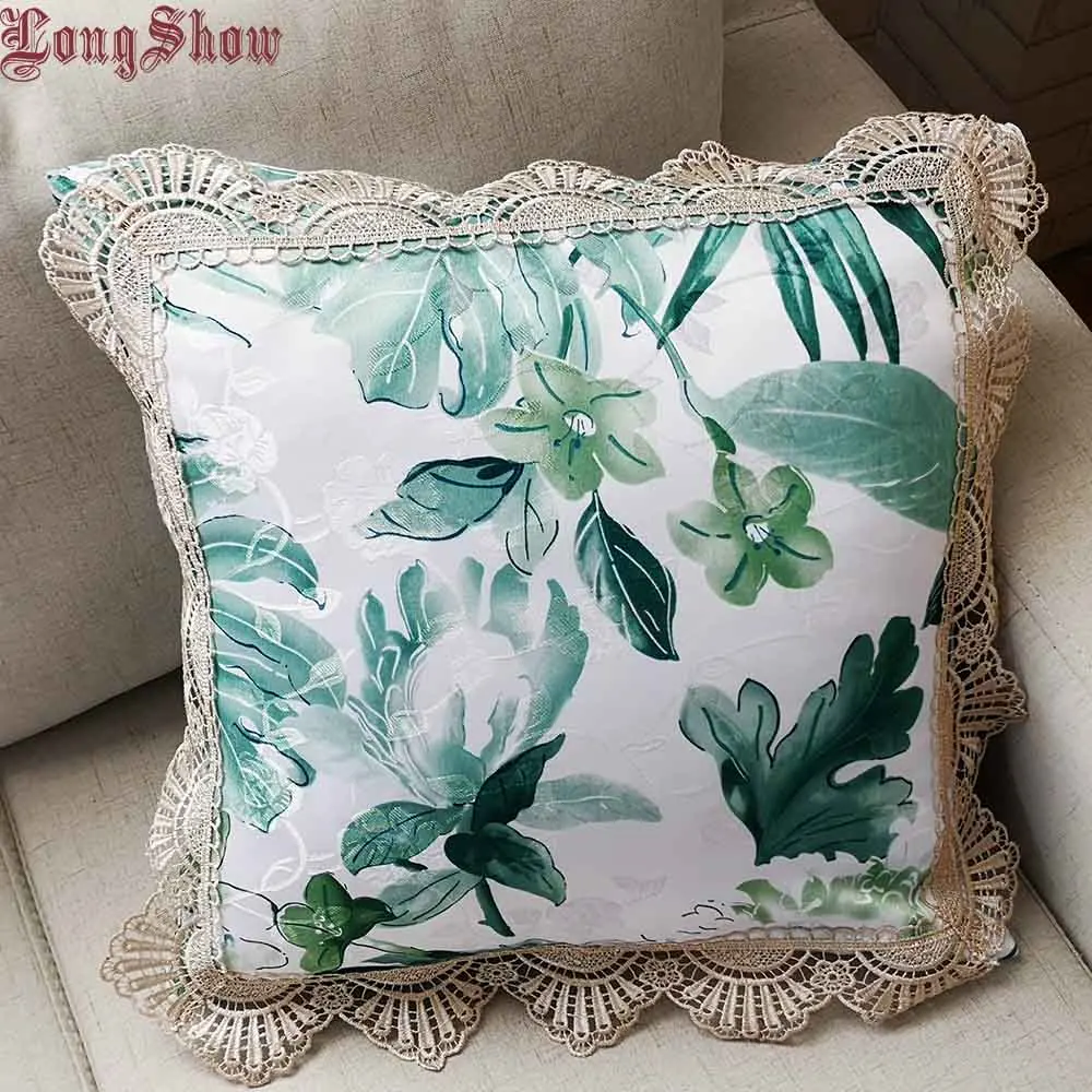 LongShow 45x45 см, квадратный чехол для подушки, красный, розовый, белый цвет, декоративная подушка для дома, креативный Ретро Европейский стиль, жаккардовый чехол для подушки - Цвет: Зеленый