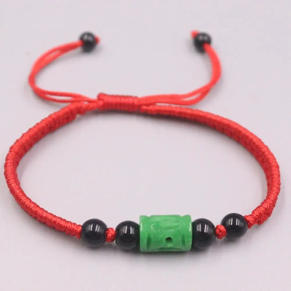 

Плетеный браслет из натурального нефрита для женщин, 1 шт., Зеленая Бусина на удачу, нефрит, красная веревка, браслет, приносящий удачу, 16cmL