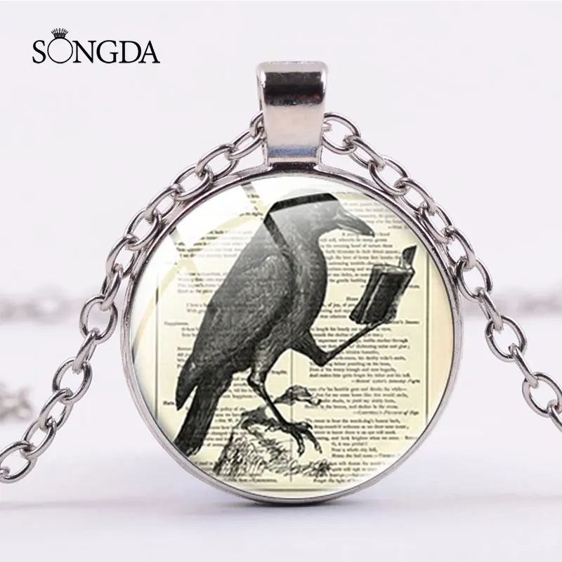 Винтажные Ворон любовь для чтения книг кулон ожерелье ворона с художественной