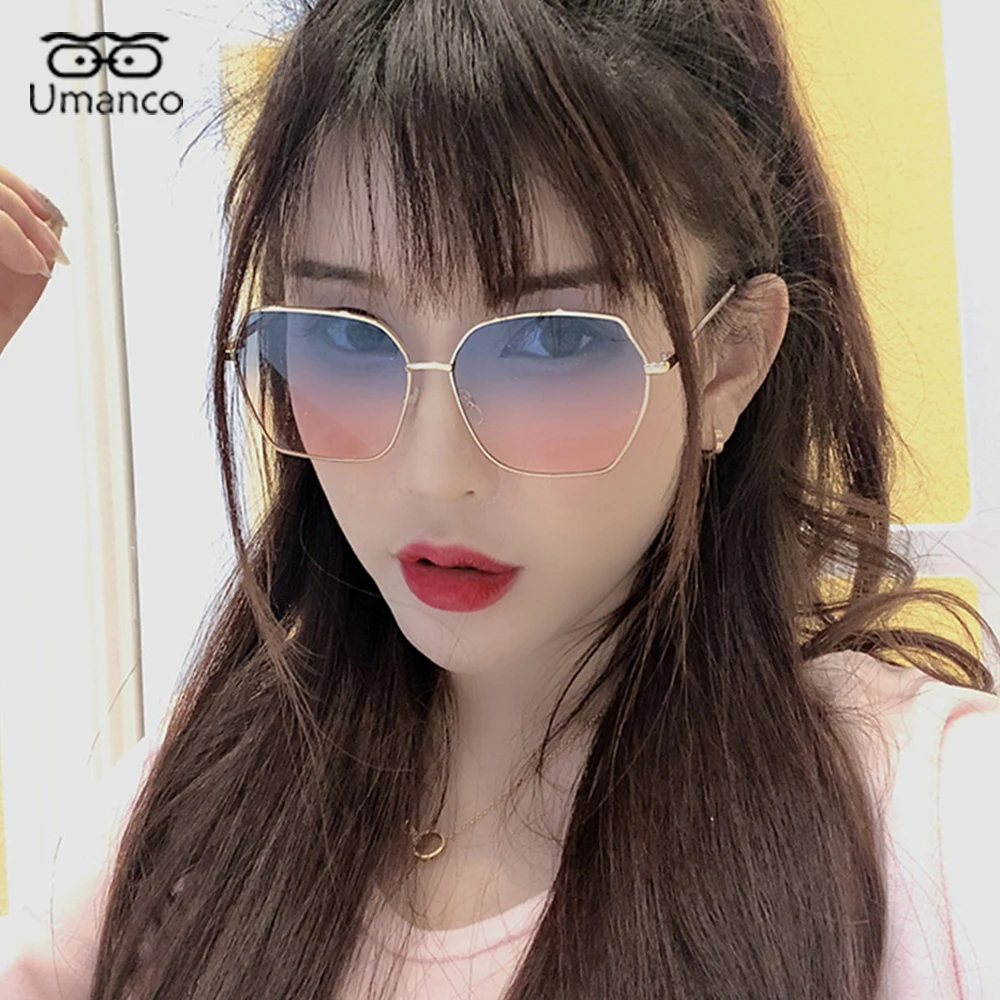 

2021 Summer Oversized Sunglasses for Women Men Square with Gold Metal Frame AC Gradient Lens Girls Ladies Eyeglasses Anti UV400