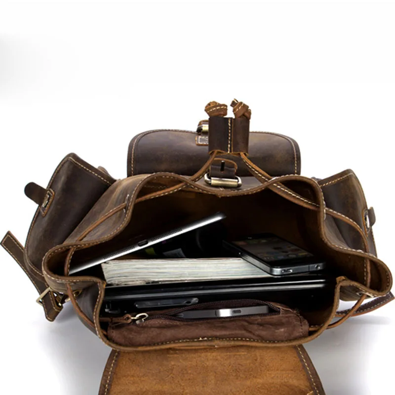 Мужской винтажный рюкзак Crazy Horse черный повседневный из натуральной воловьей