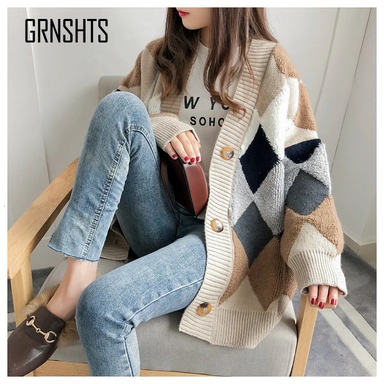 Женские трикотажные изделия осень 2019 модные повседневные шахматные кардиганы