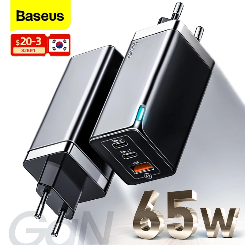 Baseus-cargador USB tipo C para m&oacute;vil, Cargador r&aacute;pido GaN de 65W con Carga r&aacute;pida 4,0, 3,0, QC4.0, QC PD3.0, PD, USB-C, tipo C, para iPhone 12 Pro, Max, Macbook-0