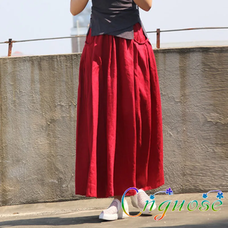 

Женская юбка-трапеция в складку, из хлопка и льна