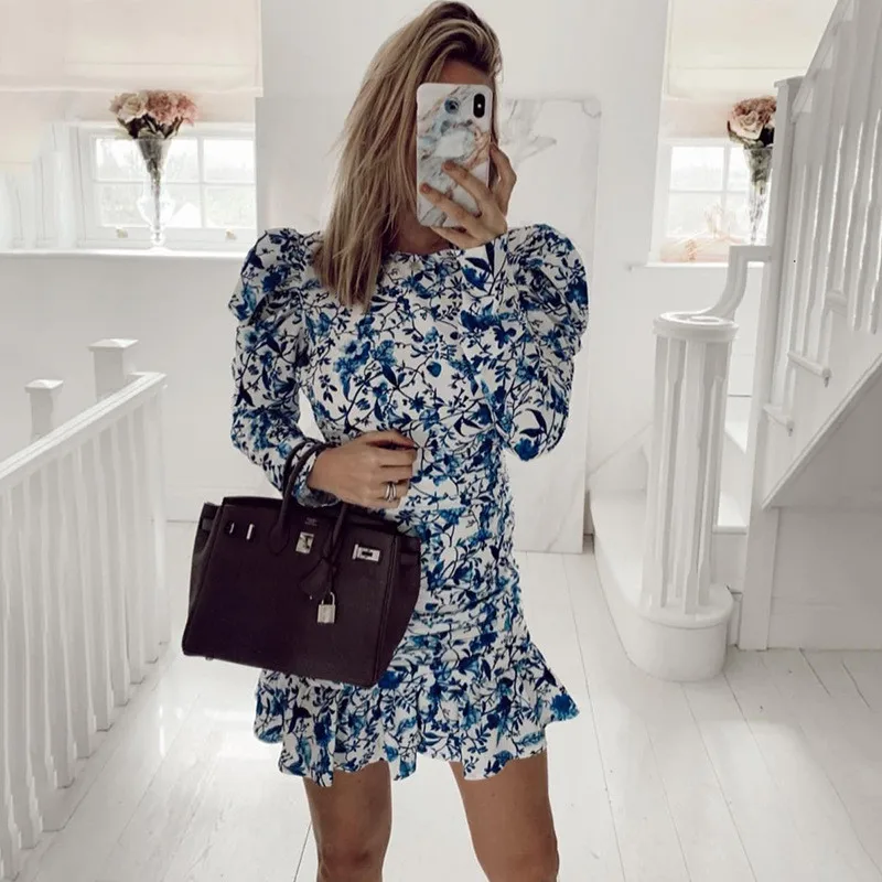 Женское мини платье с цветочным принтом yuqung облегающие платья длинным рукавом и