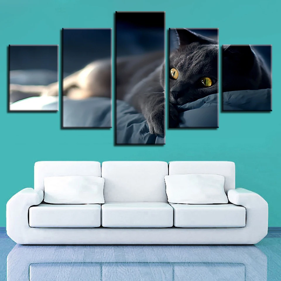 

Painting HD Prints Home Decor 5 Pieces Animal Wall Art Cat Lovely Modular Pictures For Kids Room Canvas Framework Artwork Poster