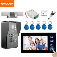 7 touch monitor video intercom door phone doorbell system strike lock rfid keyfobs exit remote control visual intercom