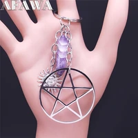 witchcraft pentagram sun stainless steel purple crystal key chain for women jewelry acero inoxidable joyeria mujer n4237s02