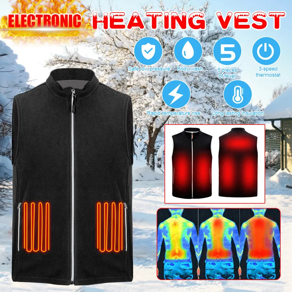 

2021 New Warm Fleece Slim Fit Heated Vest Jacket 5 Heating Zones USB Travel Outdoor Waistcoat for Outdoor Motorcycle Riding