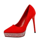 Женские туфли на высоком каблуке N08, модные, с острым носком, замшевые, водонепроницаемые, на платформе, Клубные, тонкие, сексуальные, женские туфли