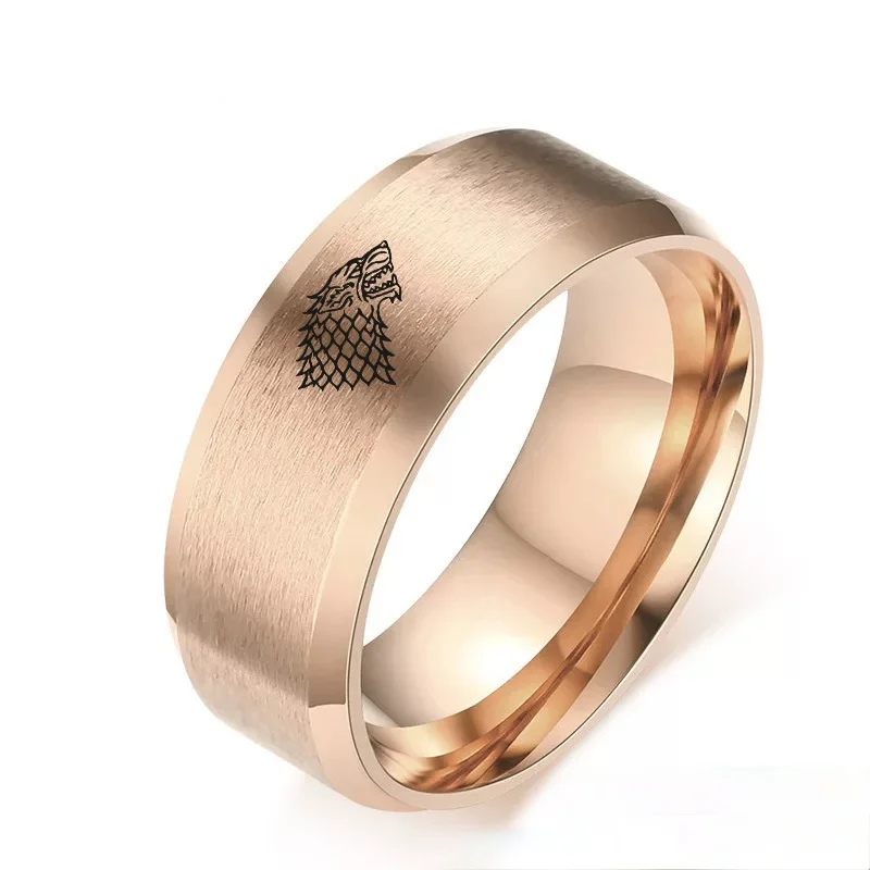 

European and American drama rights game Icefield wolf men's ring titanium steel wolf head ring stainless steel jewelry wholesale