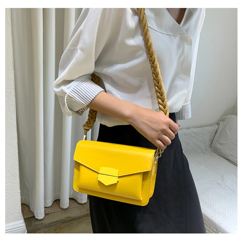 

2021 Fashion Women Small Crossbody Bags Solid Color PU Leather Shoulder Handbags Braided Strap Design Ladies Messenger Purse