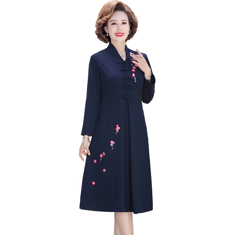 

Floral Embroidery Tunic Dress Spring and Autumn Elegant Flower Spring Long Sleeve Slim Female dresses Vestidos 5XL