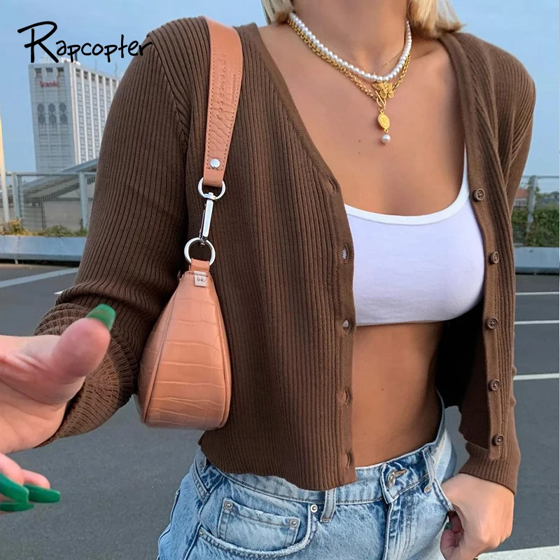 Rapcopter коричневый трикотаж Y2K Harajuku укороченный топ вязаные кофточки с рисунком в
