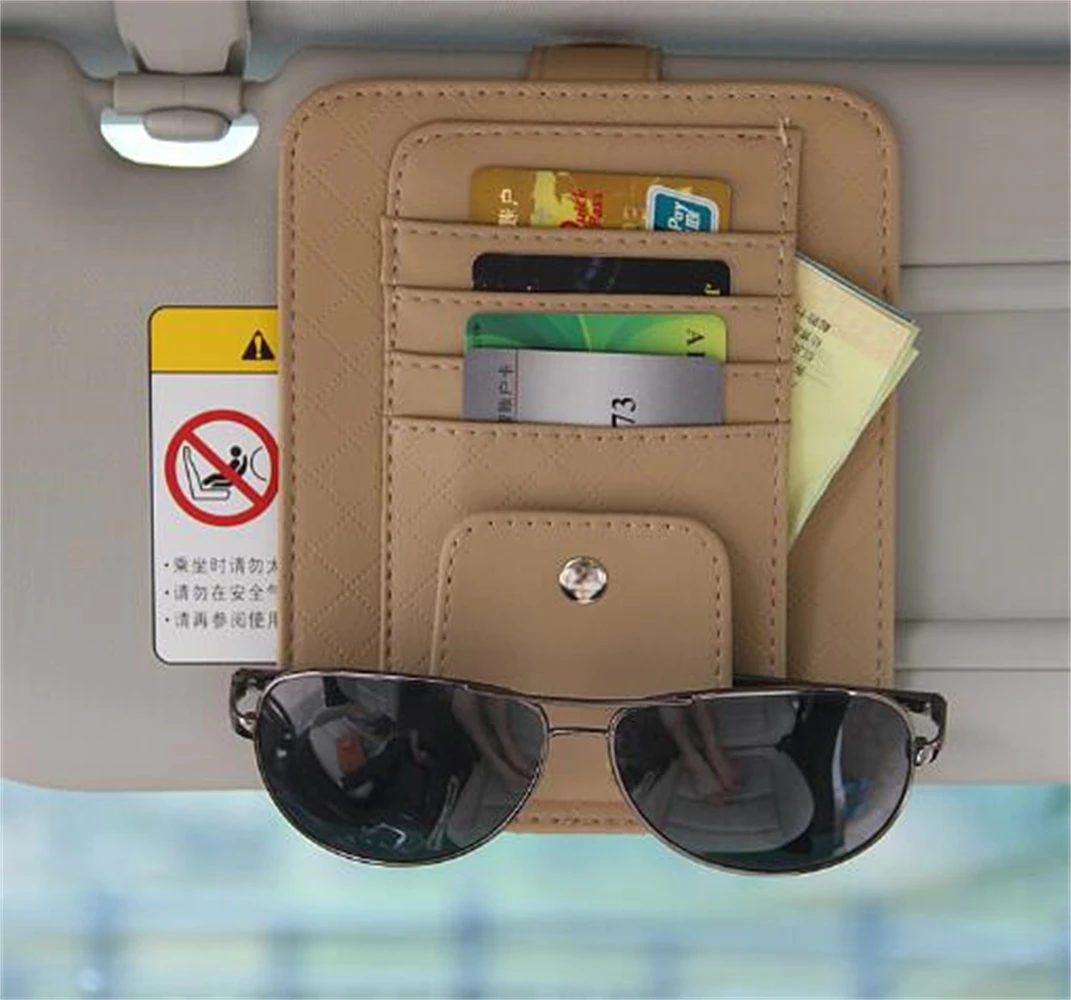 

Универсальный автомобильный кожаный держатель для очков, карт, банкнот, зажим, автомобильный аксессуар, солнцезащитный козырек, чехол для с...