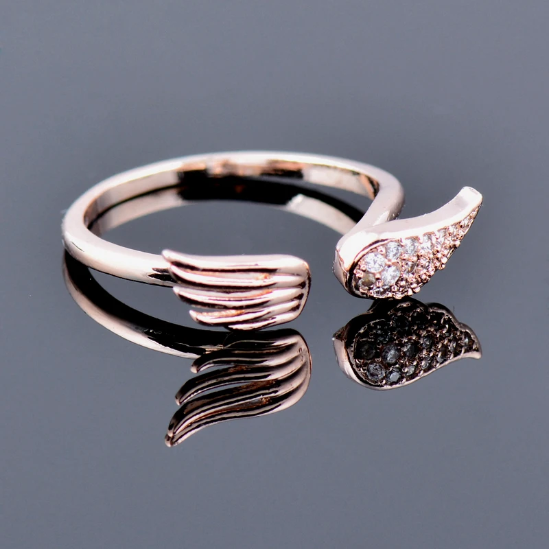 SINLEERY уникальных крошечных Кристальный Ангел кольца крылья из розового золота