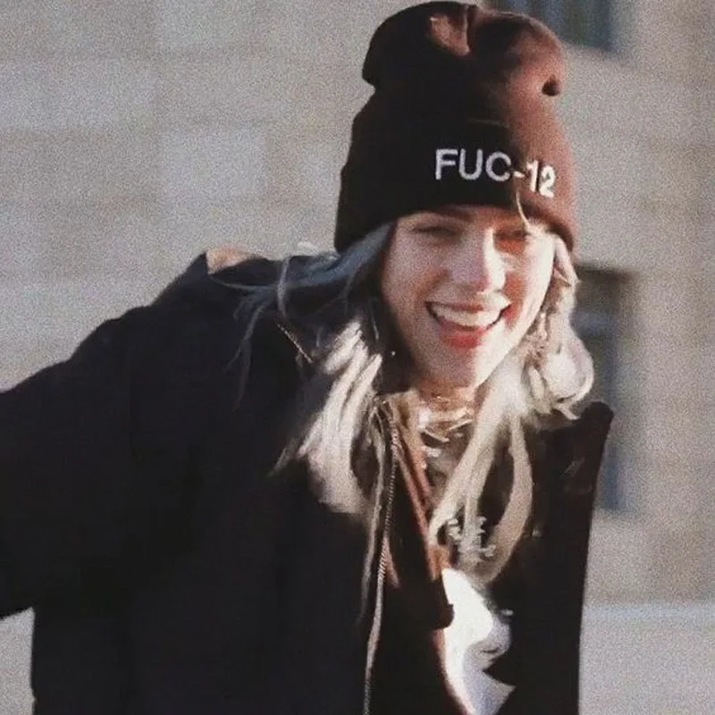 Модная женская Шапка бини Billie Eilish с вышивкой FUC Вязаная Шерстяная кепка в стиле