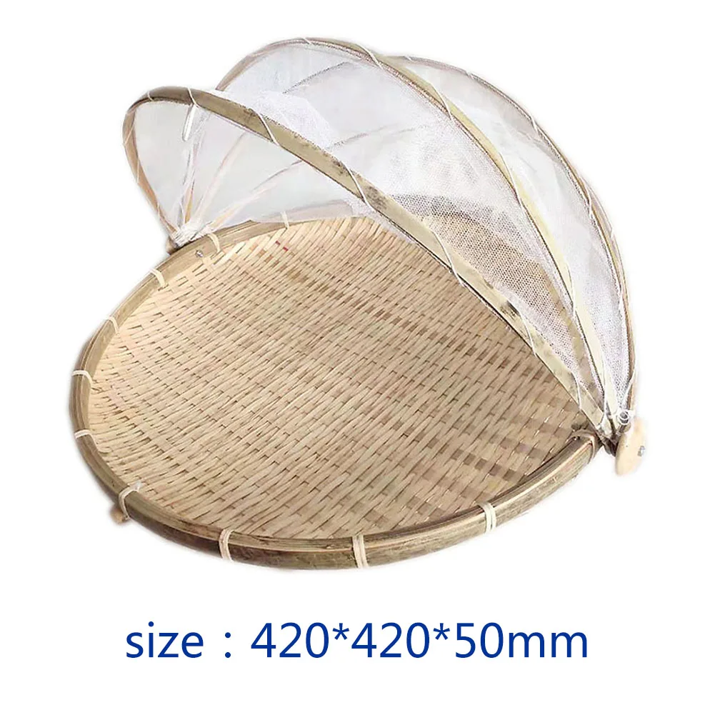 

Bamboo Anti-mosquito Storage Baskets Foldable Hand-Woven Food Serving Tent Dustpan Fruit Dustproof Cover Picnic Mesh Net Tent